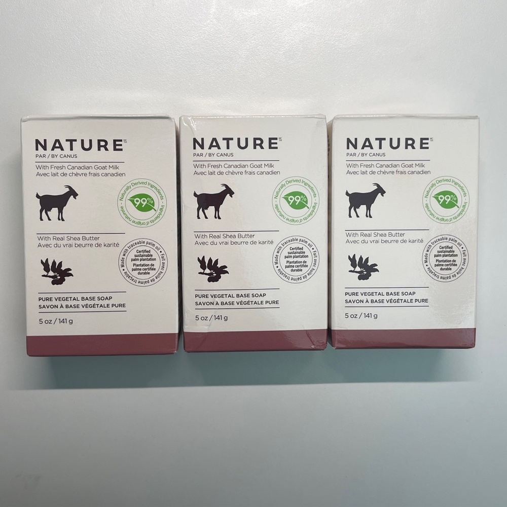 Lot of 3 NEW Nature By Canus Bar Soap Goats Milk with real Shea Butter 141g each